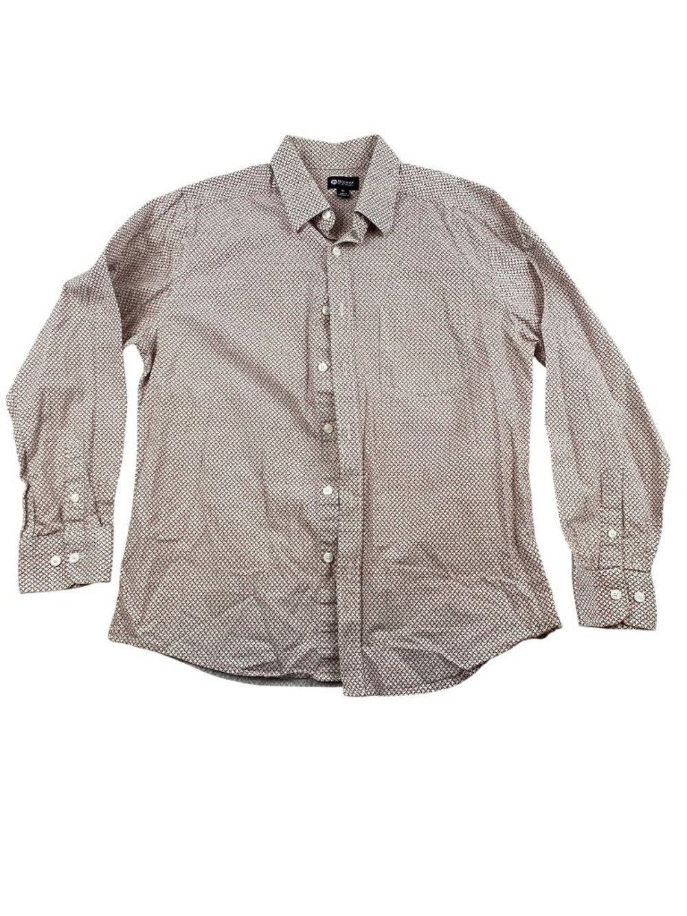 Haggar Men's Shirt Medium Brown Geometric Long Sleeve Button Up Casual Top